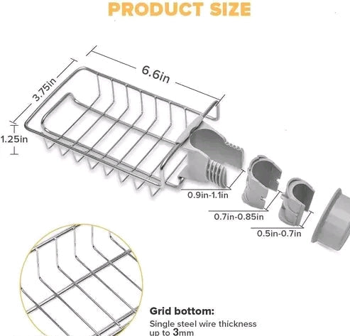 ArrayStyle Stainless Steel Sink Sponge Caddy Organizer,Tap Organiser Clip Storage Rack Practical Home Kitchen