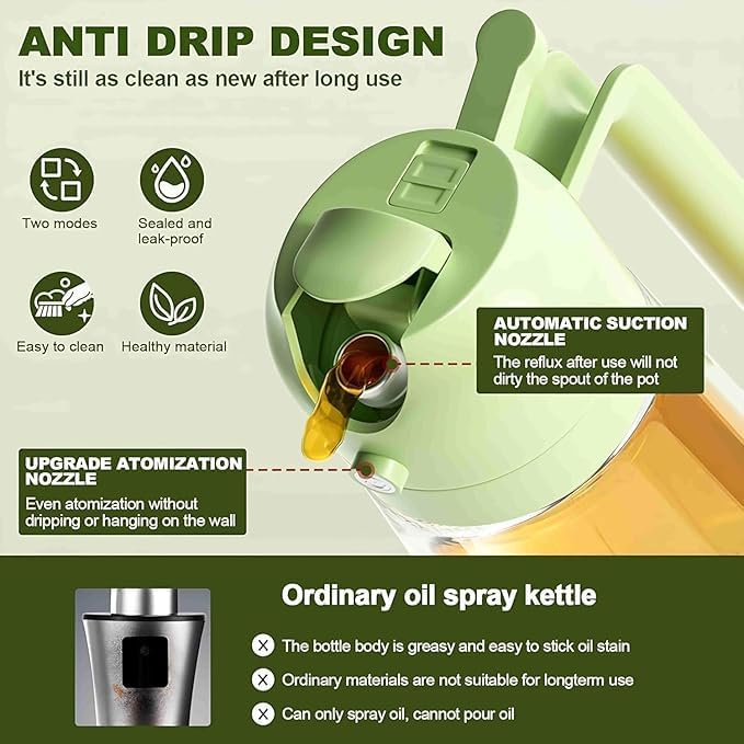 Oil Dispenser 500ml Oil Sprayer Bottle for Cooking 2 in 1 Oil Dispenser for Kitchen Oil Sprayer For Air Fryer