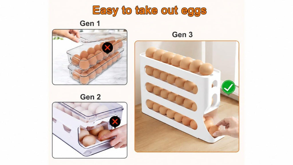Egg Dispenser , 4-Tier Egg Storage for Fridge, Holds upto 30 Eggs