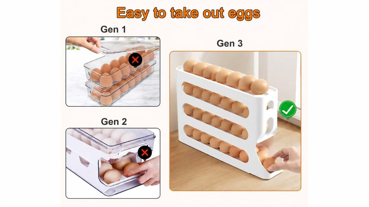 Egg Dispenser , 4-Tier Egg Storage for Fridge, Holds upto 30 Eggs