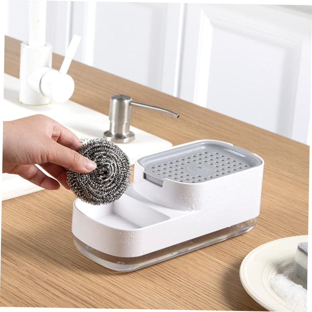 Plastic Dishwashing Soap Dispenser Countertop Soap Pump Dispenser Addy Sink Dishwashing Soap Dispenser For Kitchen Bathroom Liquid Dish Soap Dispenser with sponge Holder