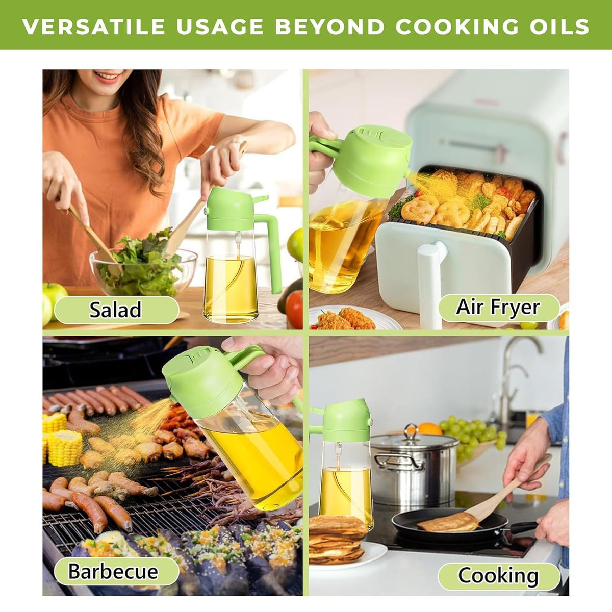 Oil Dispenser 500ml Oil Sprayer Bottle for Cooking 2 in 1 Oil Dispenser for Kitchen Oil Sprayer For Air Fryer